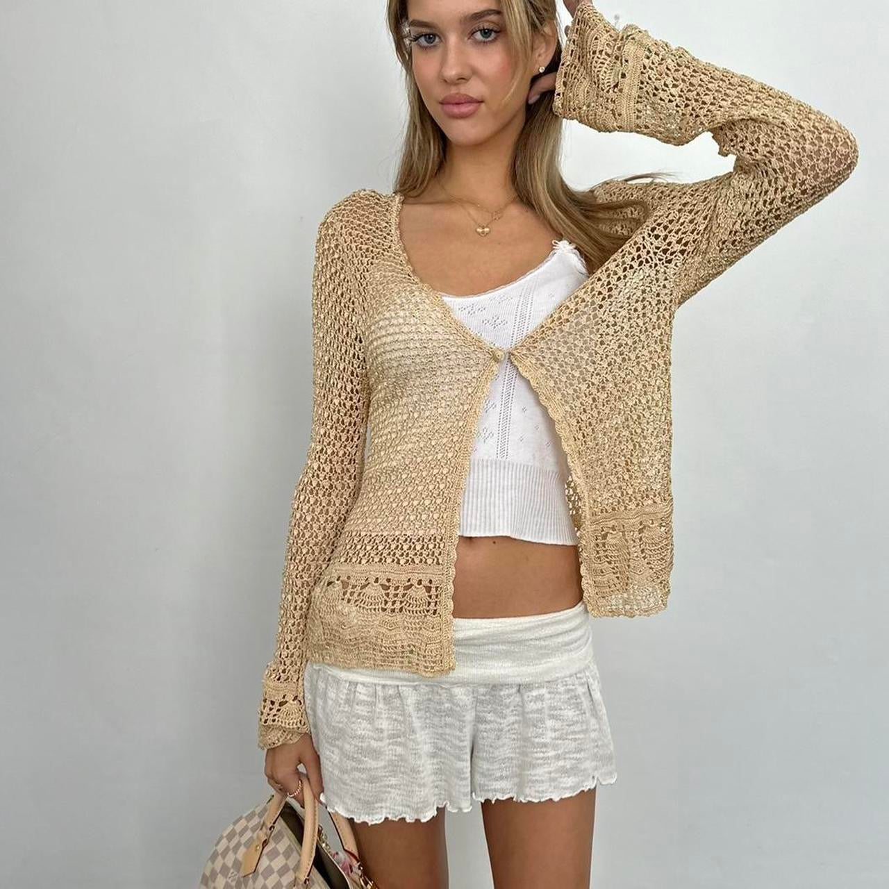Vintage 90ās gold crochet tie up layering top