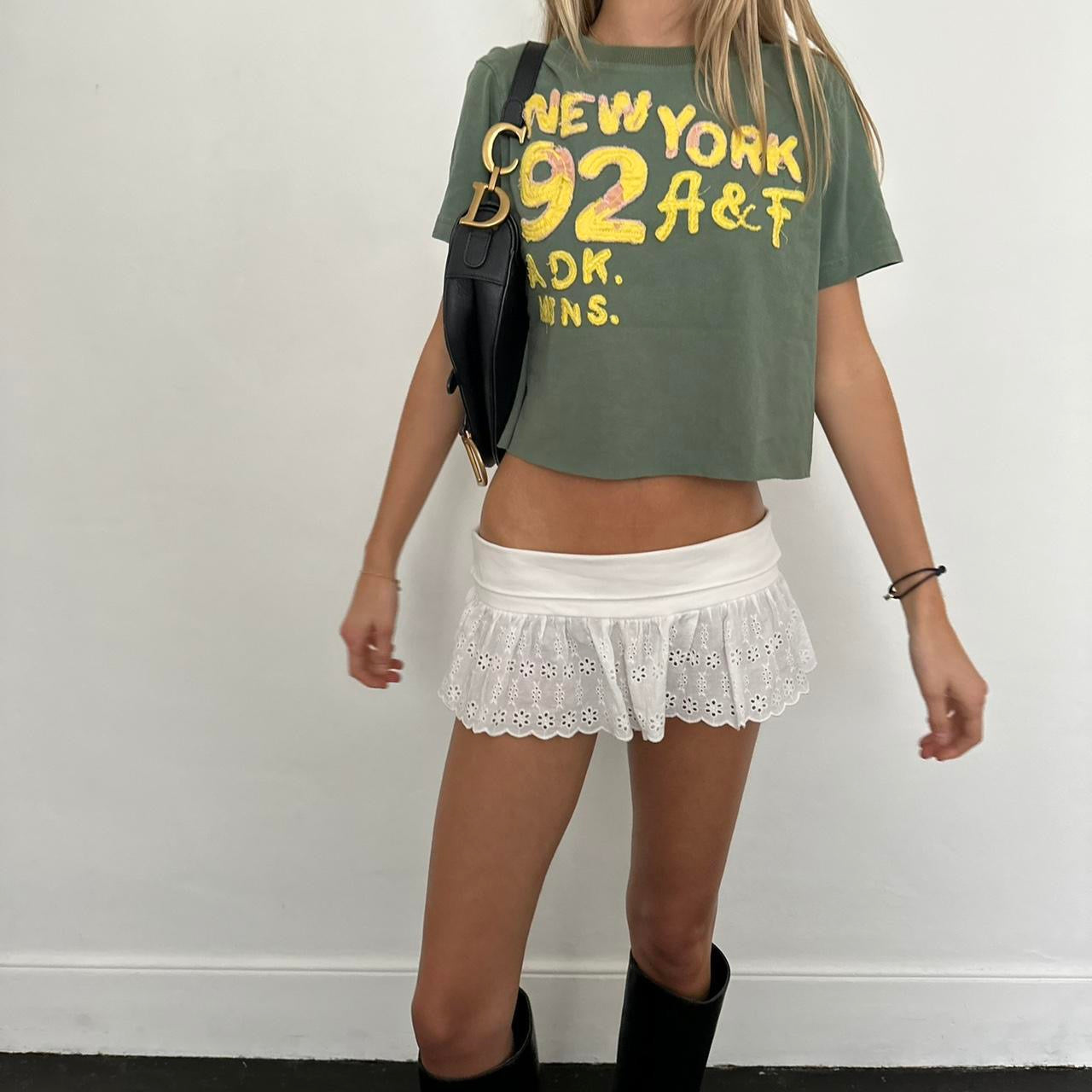 Vintage 90’s Abercrombie & Fitch varsity yellow & green New York baby tee