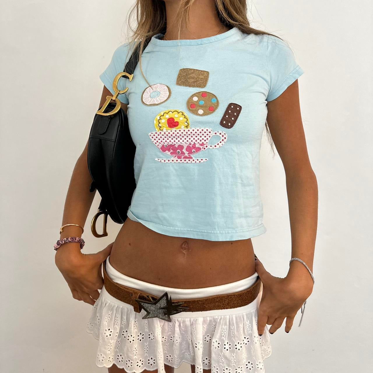 Vintage baby blue Tea & biscuits baby tee πͺπ΅π
