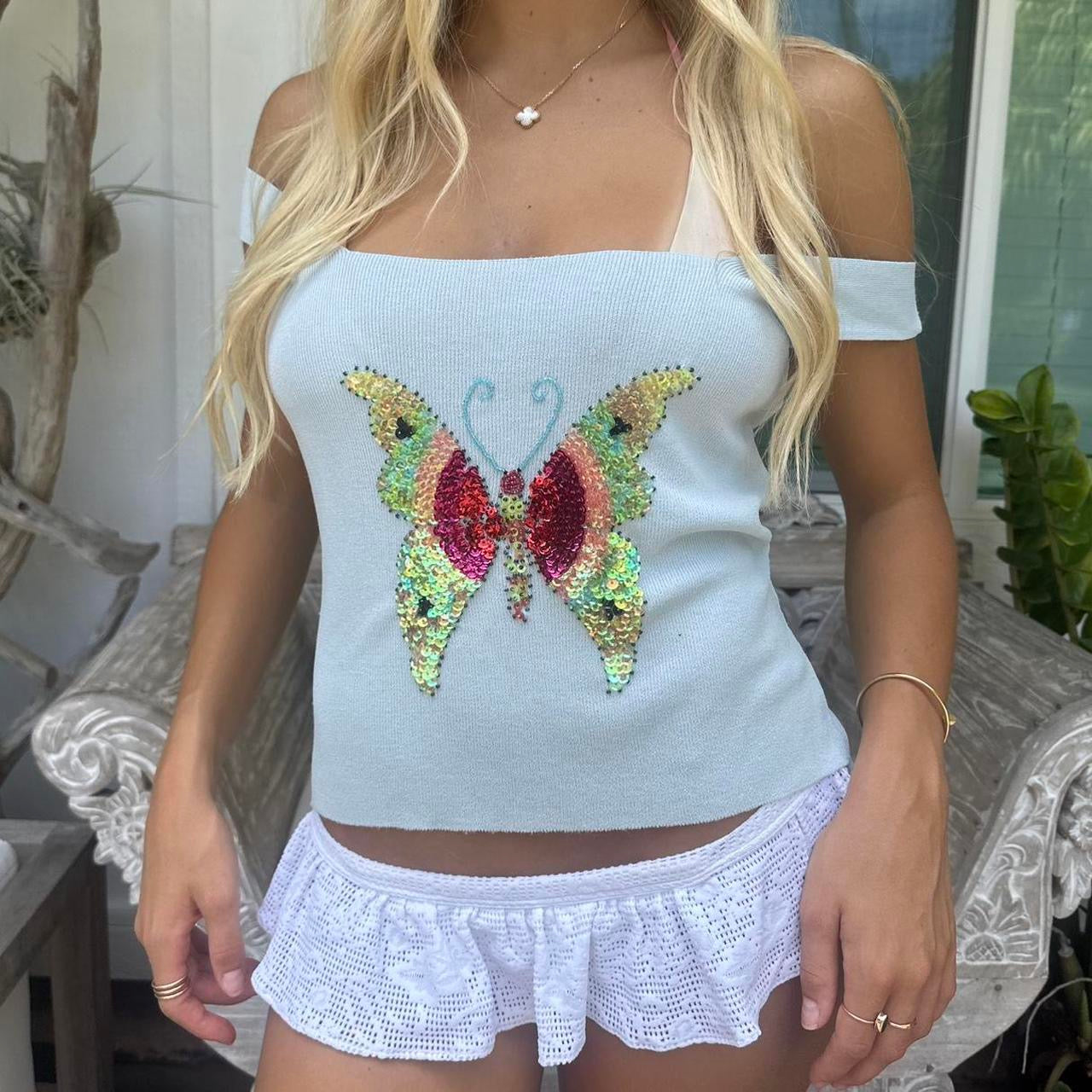 Vintage 2000’s butterfly off the shoulder cami top