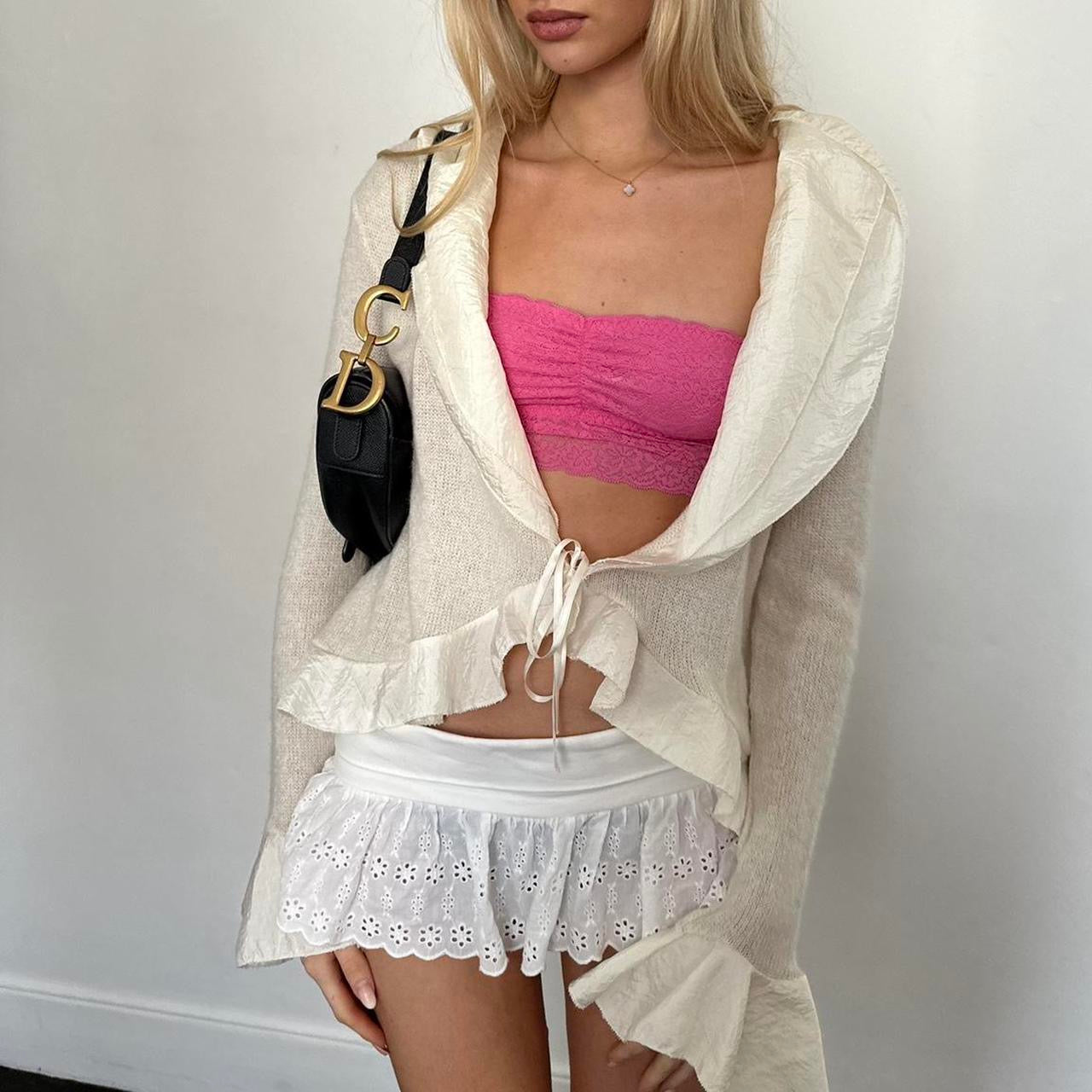 Vintage white tie up cardigan top