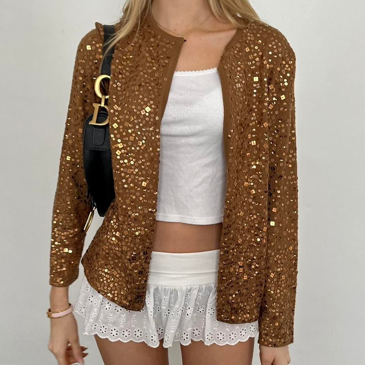 Vintage brown pink sequin cardigan