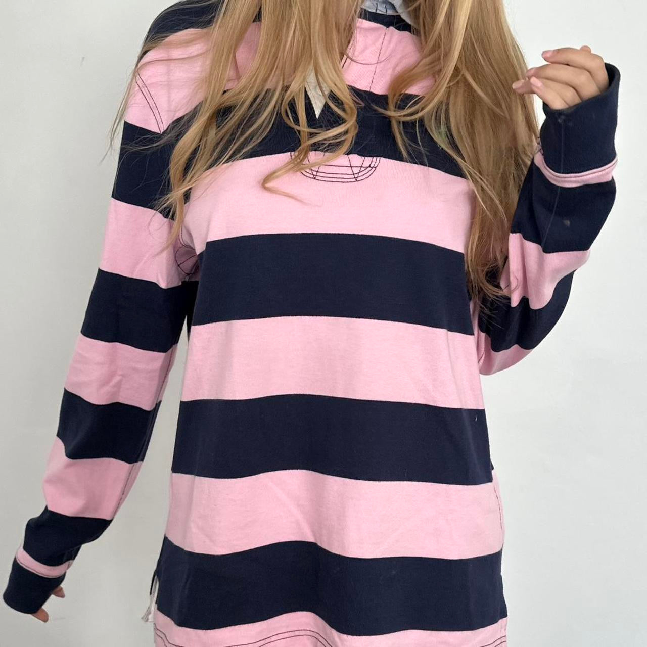 Vintage Polo Ralph Lauren striped navy and pink polo long sleeve top