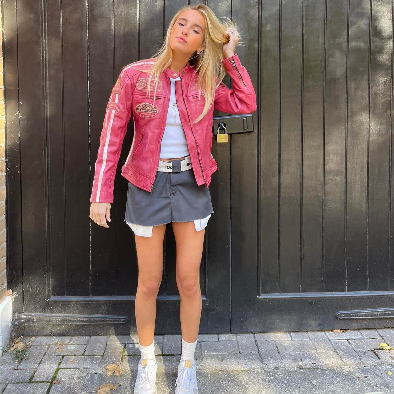 Vintage early 2000βs racing leather jacket π€