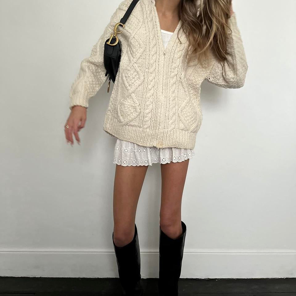 Vintage 90’s cream knit hooded jacket