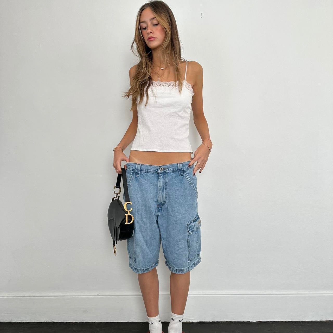 Vintage 90s blue wash cargo denim shorts
