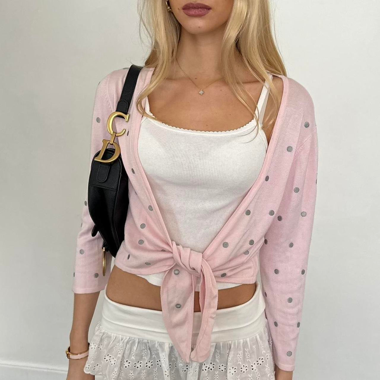 Vintage 90’s pink polka dot tie up cardigan top