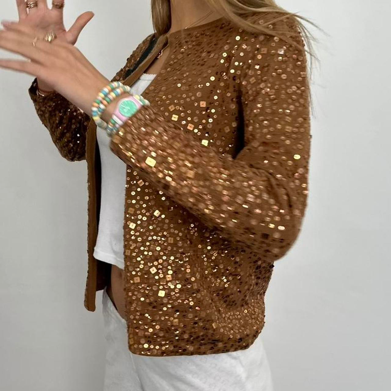 Vintage brown sequin cardigan top
