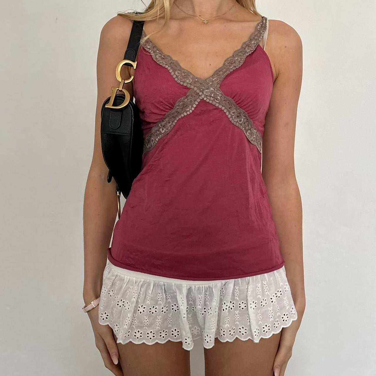Vintage 2000s dark pink lace cami top