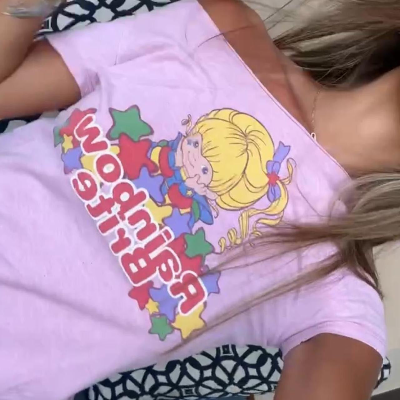 Vintage pink off shoulder graphic top