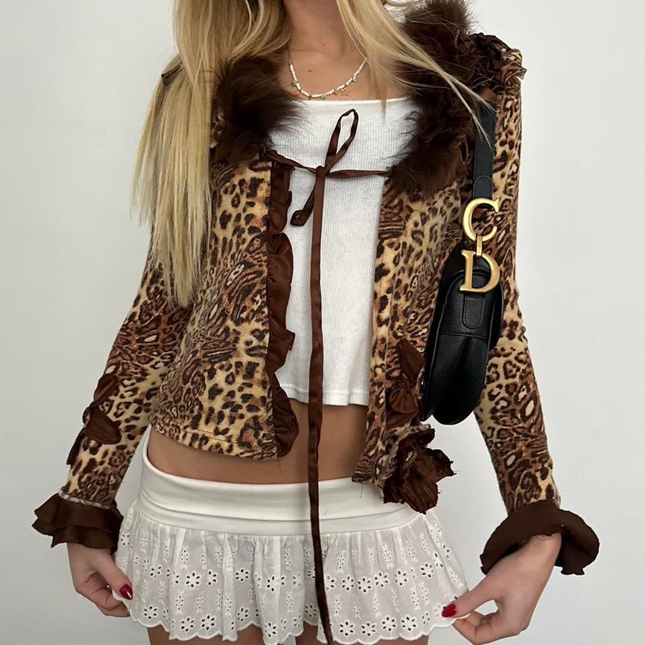 Vintage 90’s leopard print tie up cardigan