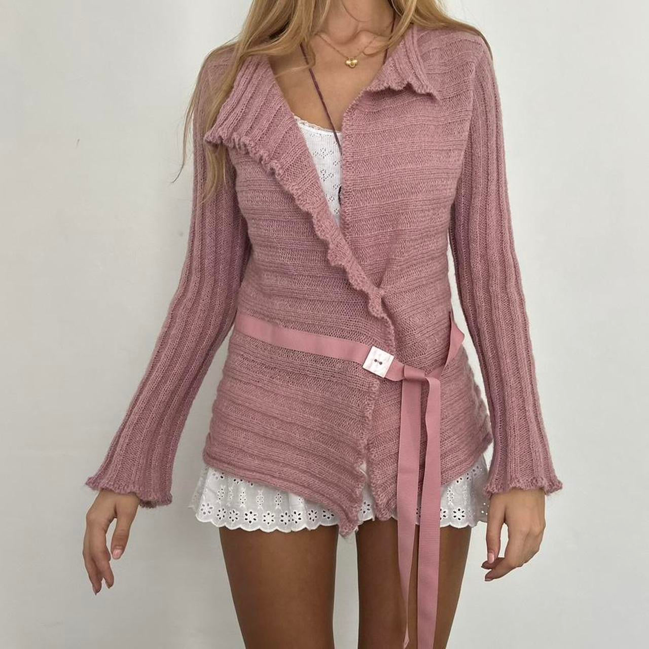 Vintage pink knit wrap cardigan