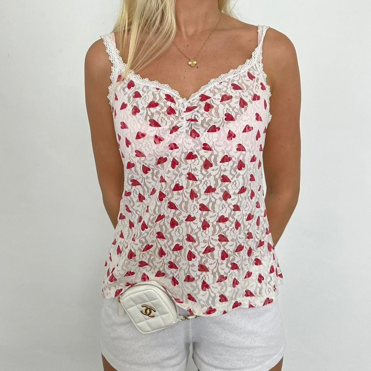 Vintage 90’s lace hearts red & white top