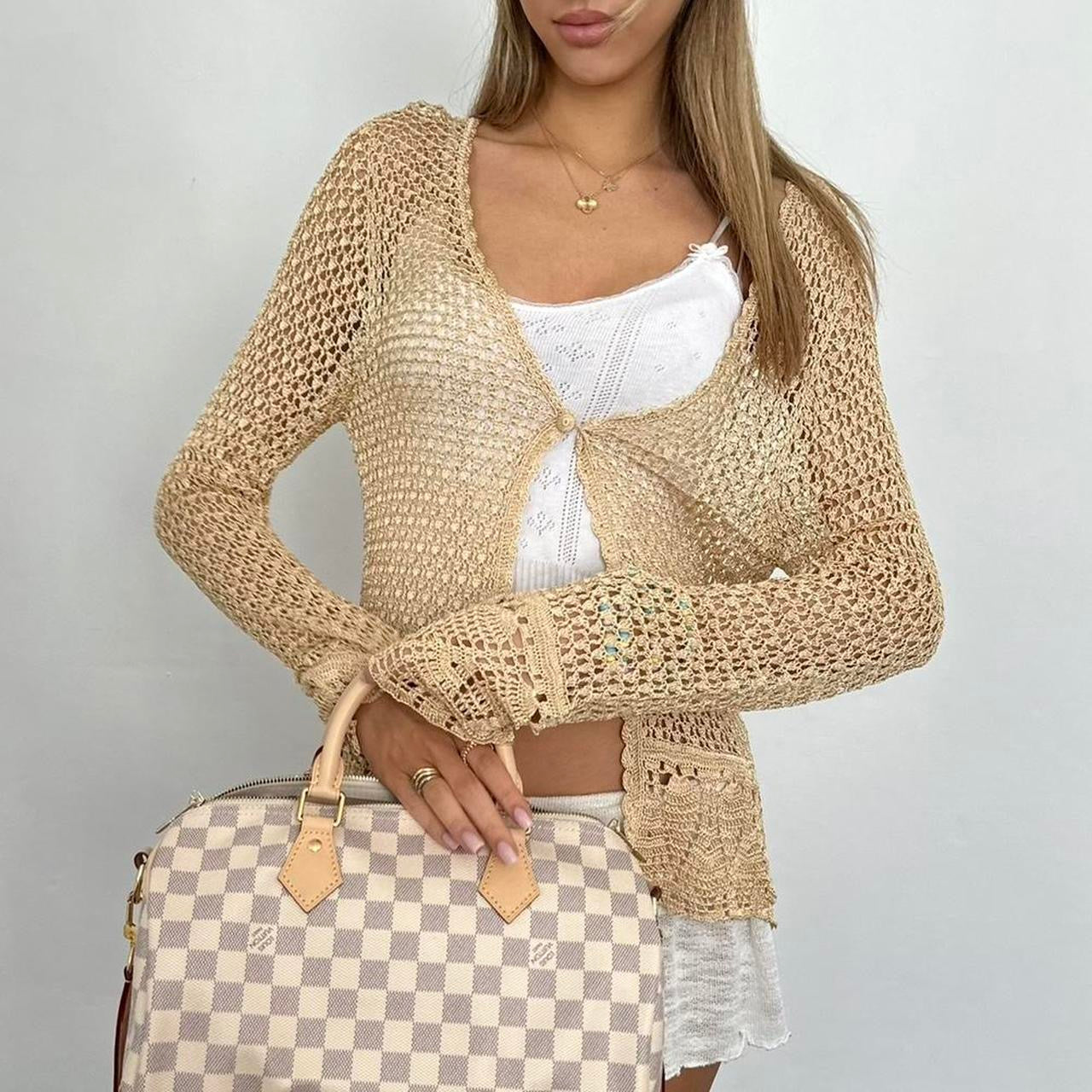 Vintage 90ās gold crochet tie up layering top