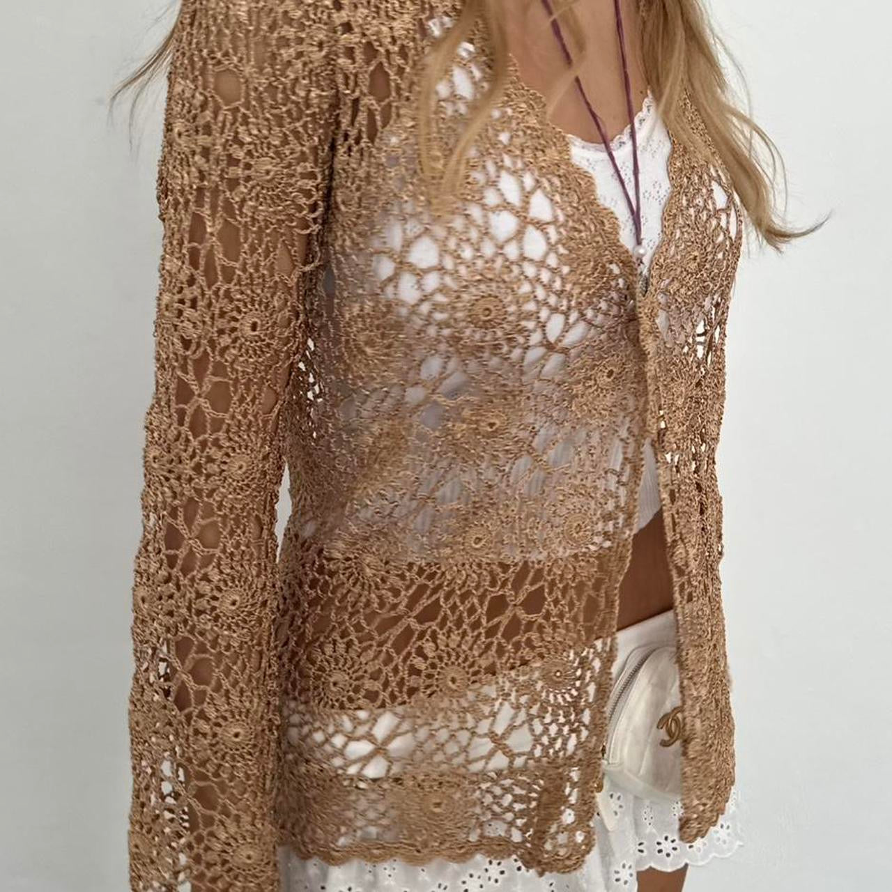 Vintage 90’s beige crochet cardigan top