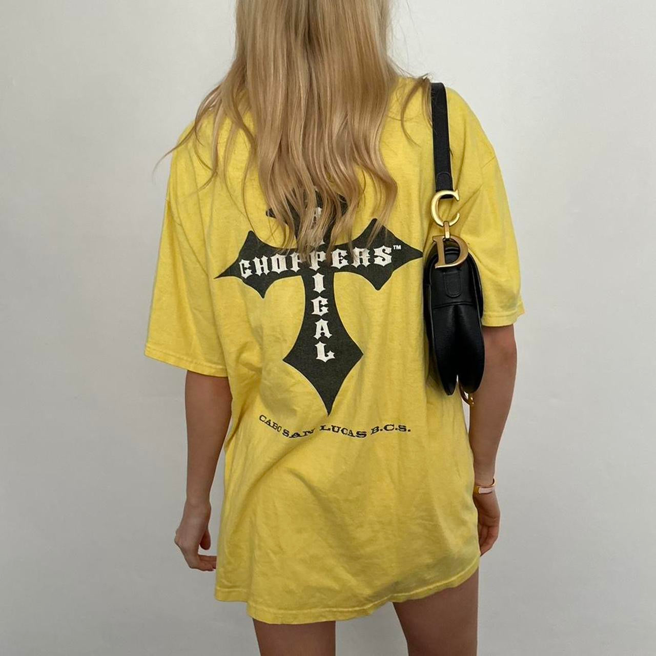 Vintage 2000s yellow West Coast Choppers graphic varsity top