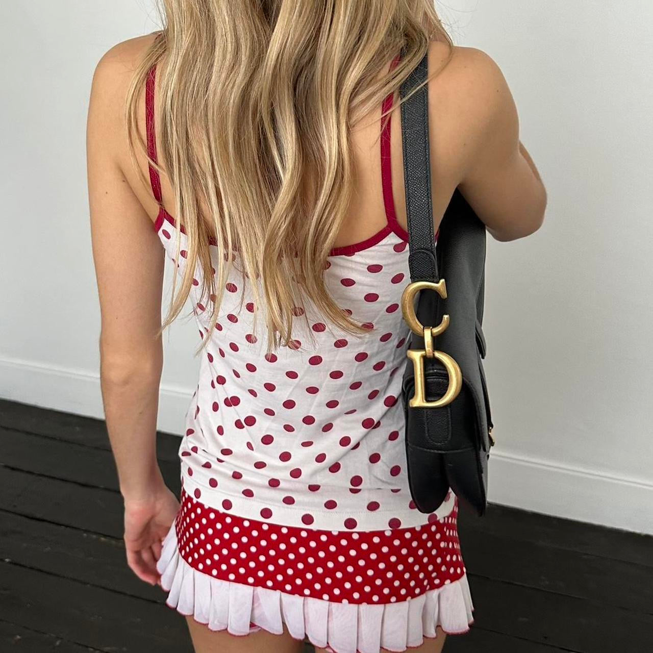 Vintage polka dot red and white cami top