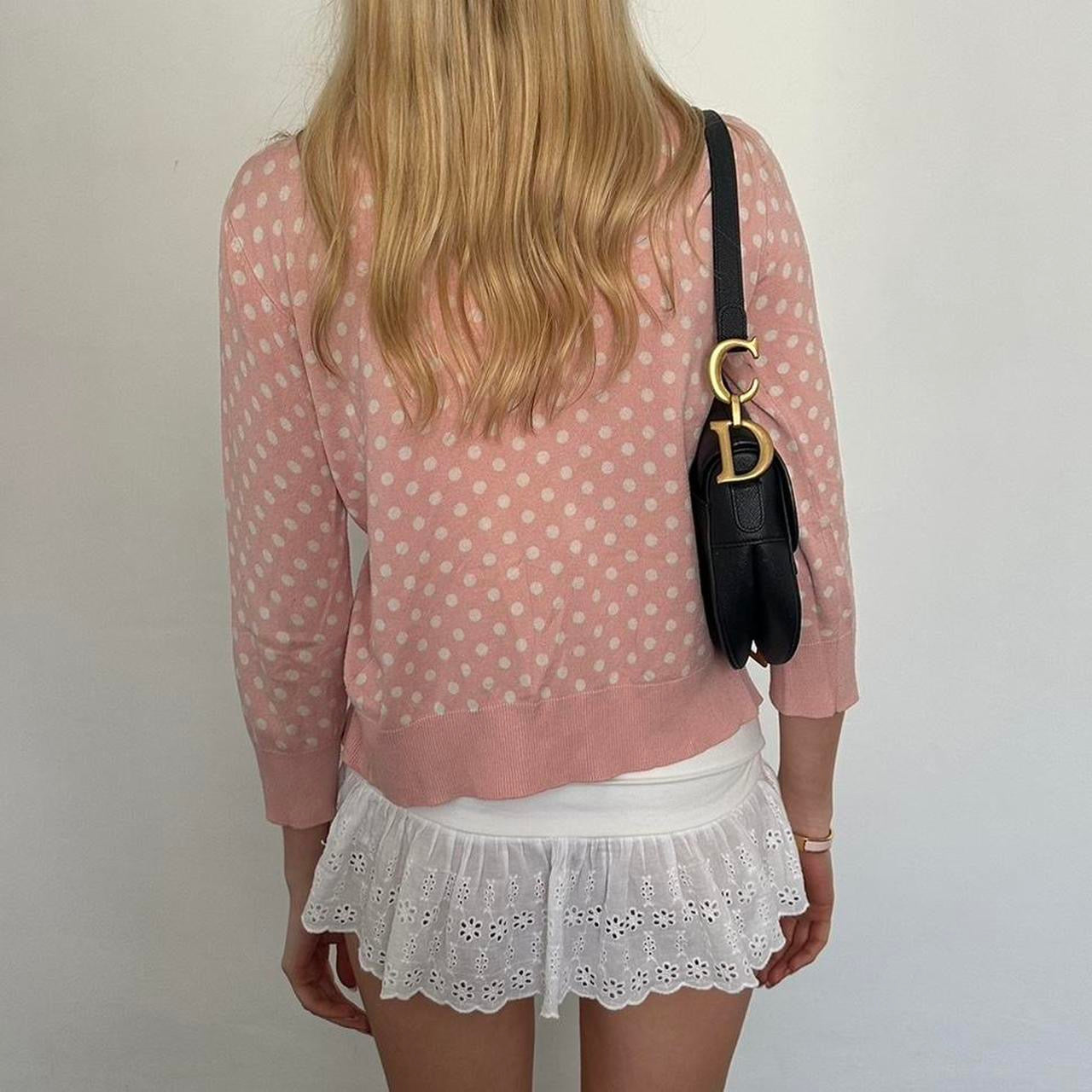 Vintage pink polka dot cardigan top