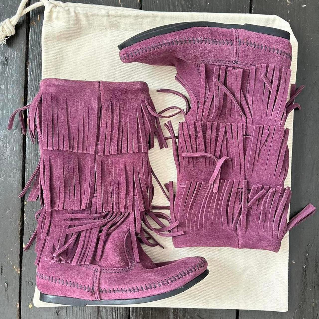Vintage plum suede fringe leather boots