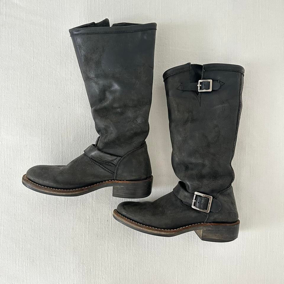 Vintage leather black moto boots