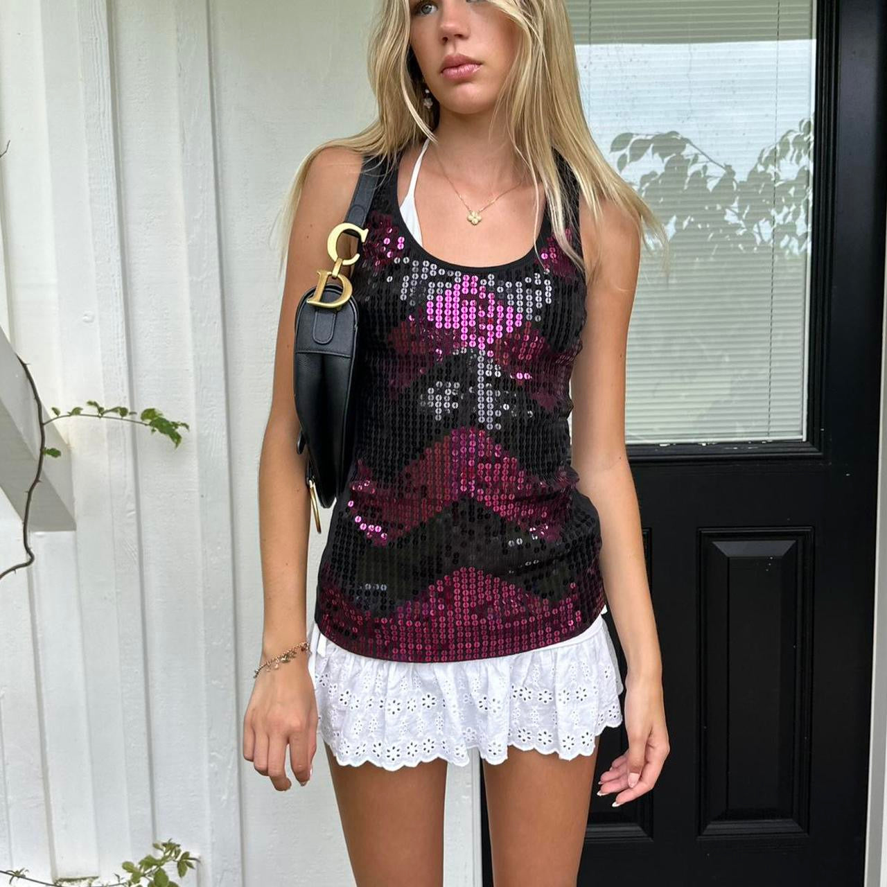 Vintage 90’s sequin purple & pink cami top