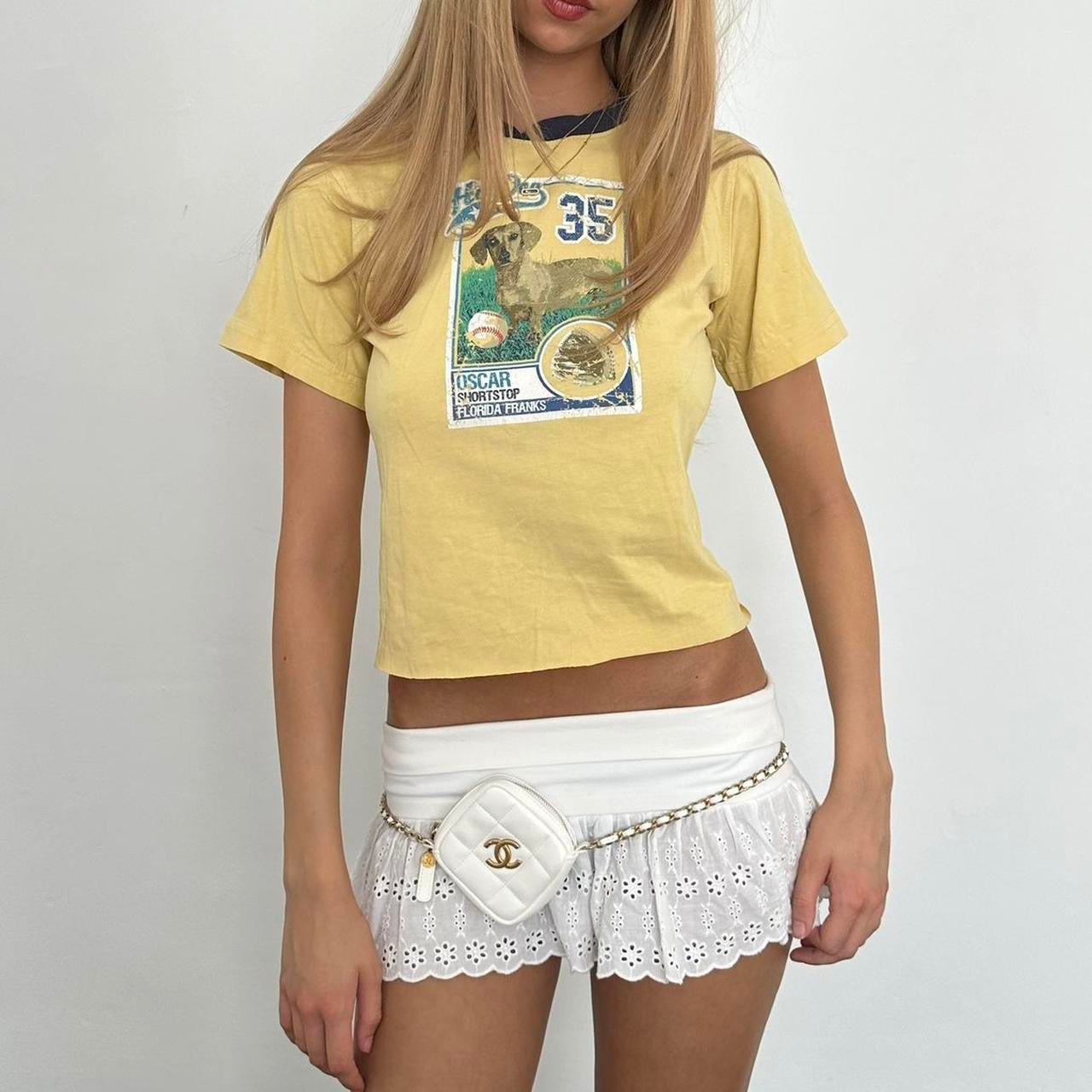 Vintage yellow baseball dog baby tee