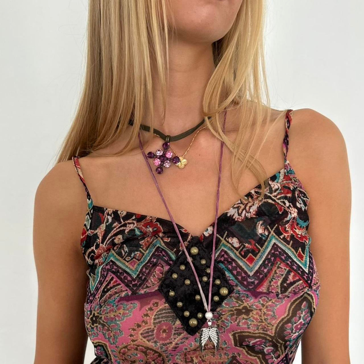 Vintage fashion pink cross necklace