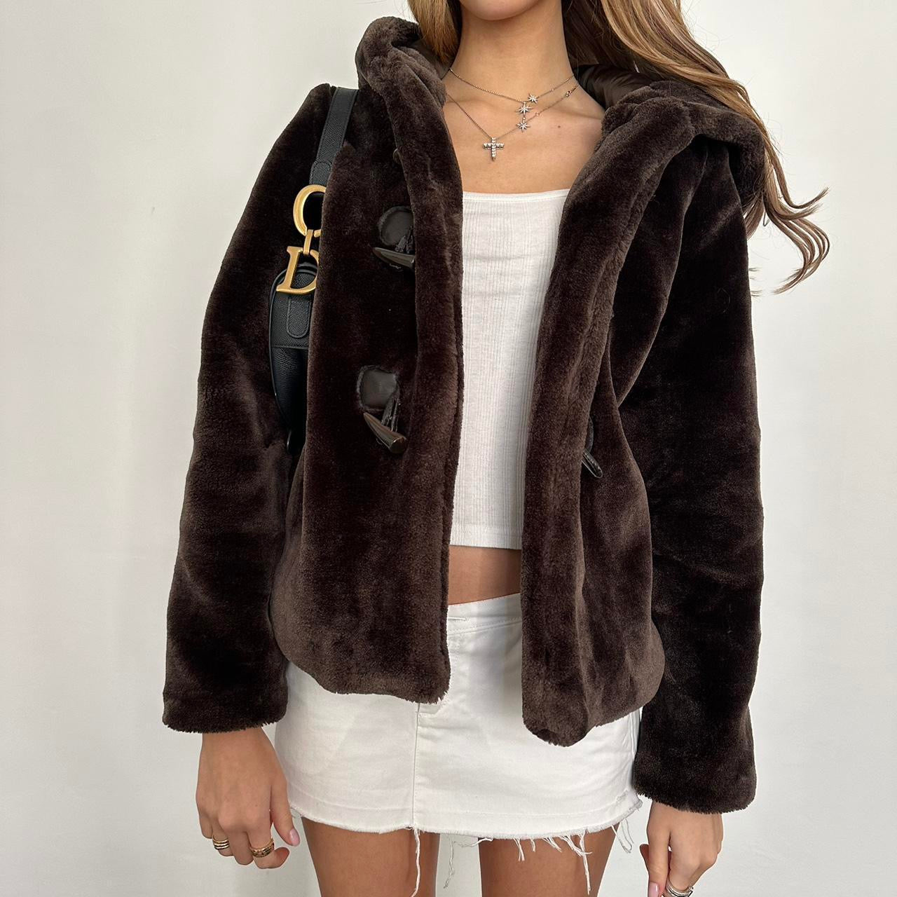 Vintage 2000’s brown hooded faux fur jacket