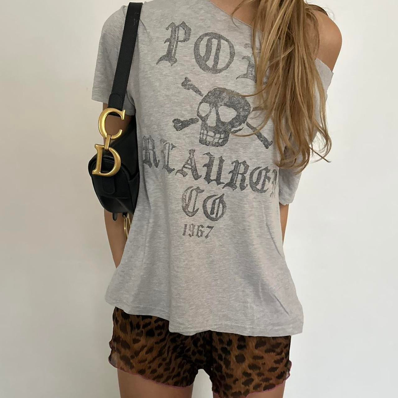 Vintage Ralph Lauren grey graphic off the shoulder top