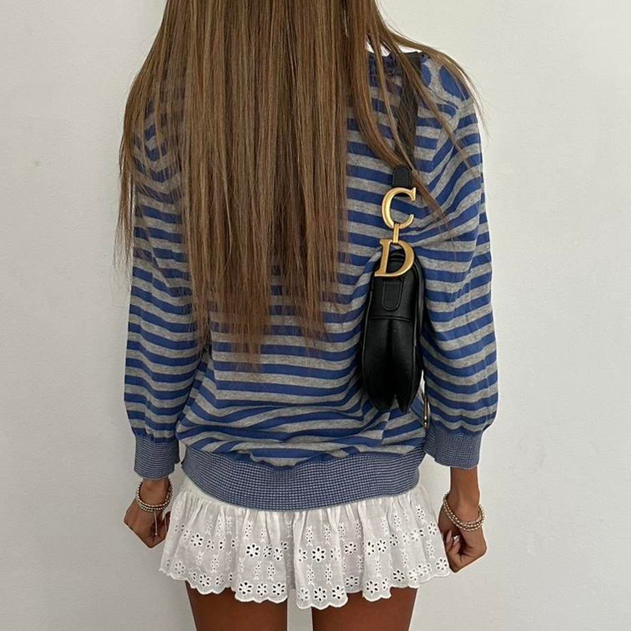 Vintage 2000s blue polka dot & stripe cardigan