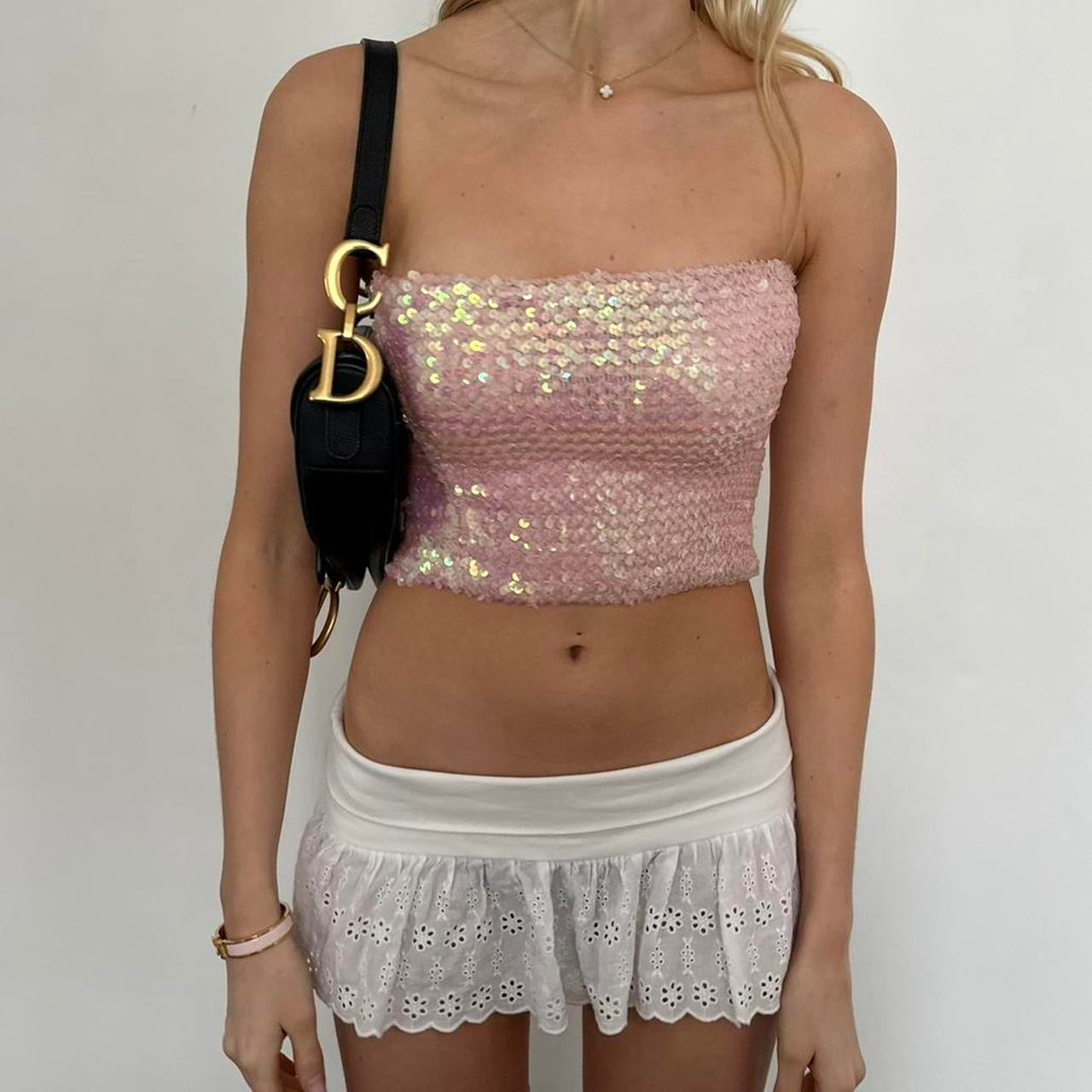 Vintage pink sequin strapless top