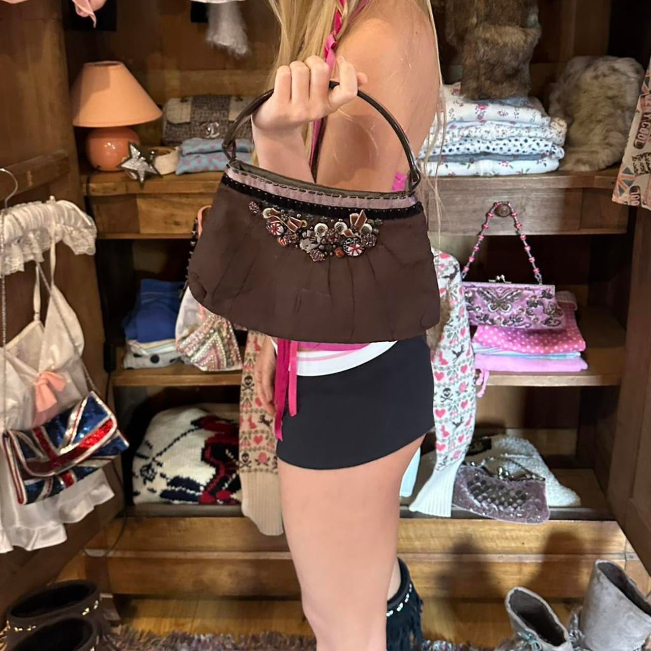 Vintage 90’s brown embellished evening purse