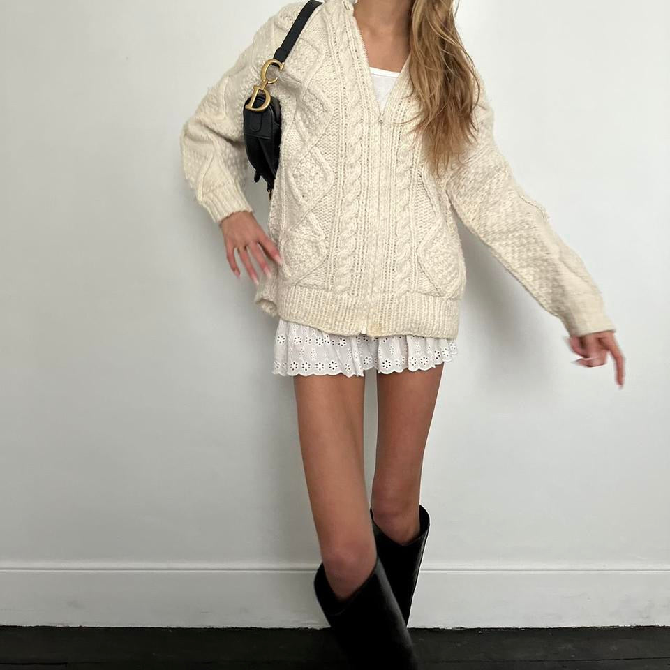 Vintage 90’s cream knit hooded jacket