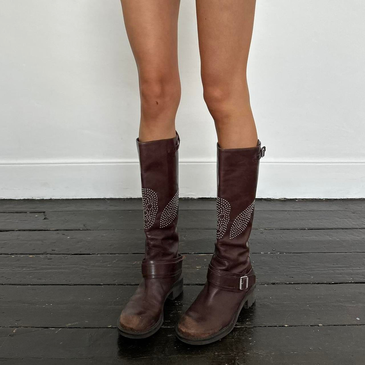 Vintage leather angel wing biker boots