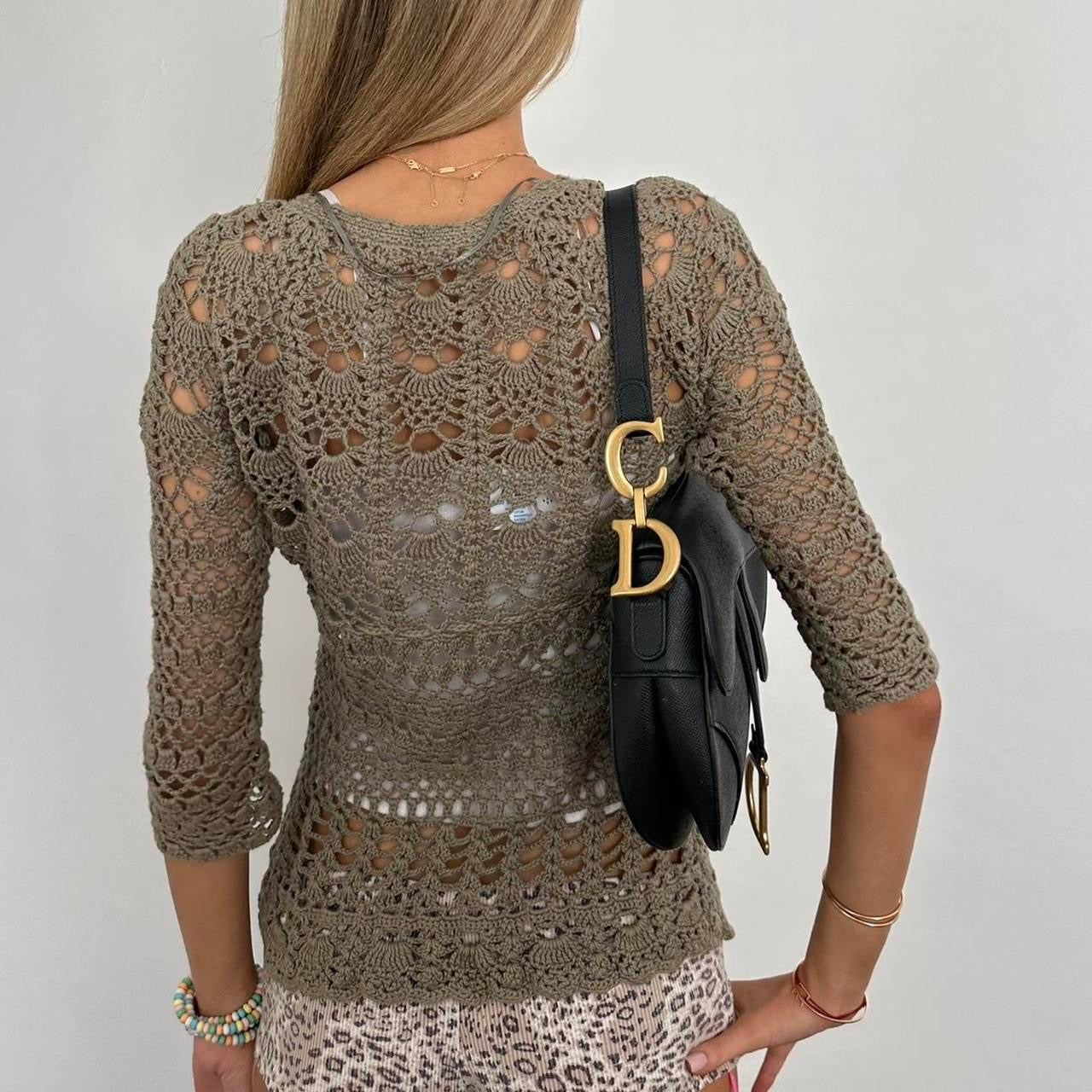 Vintage crochet tie up layering top