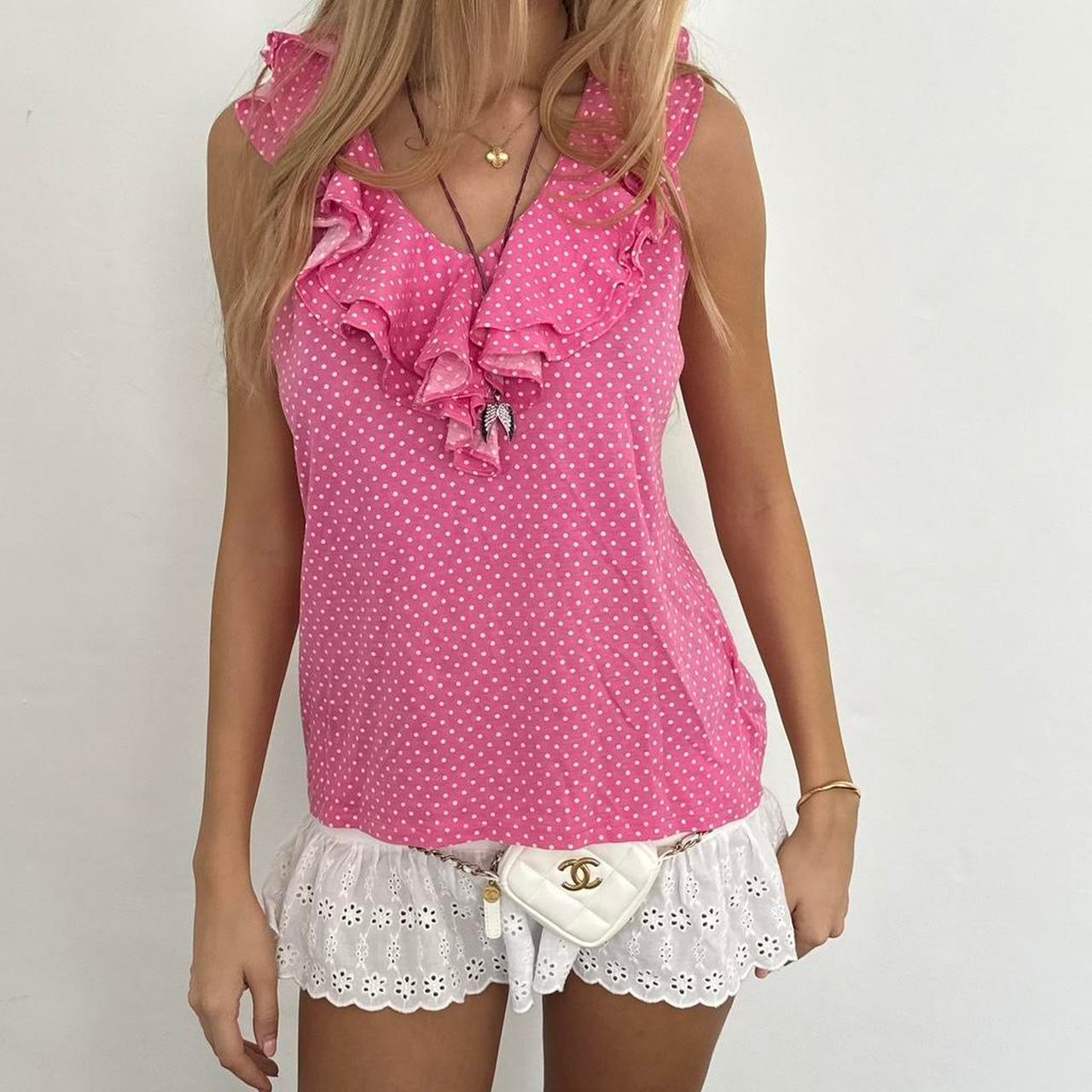 Vintage Ralph Lauren pink ruffle polka dot top