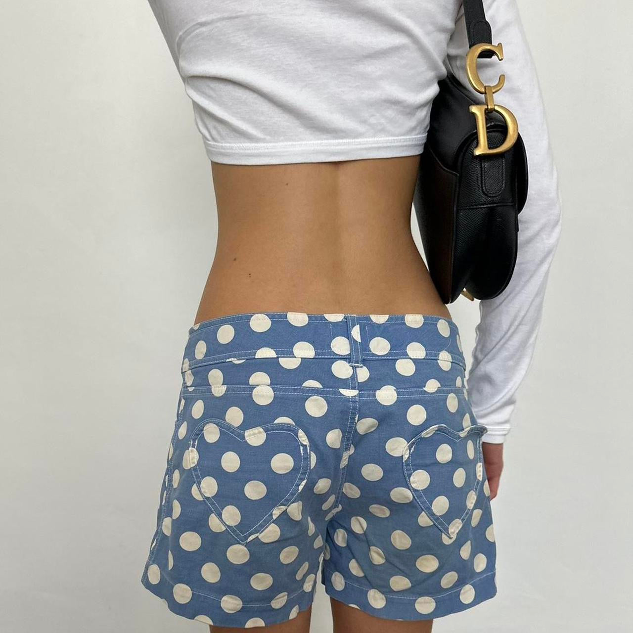 Vintage blue polka dot heart pocket shorts