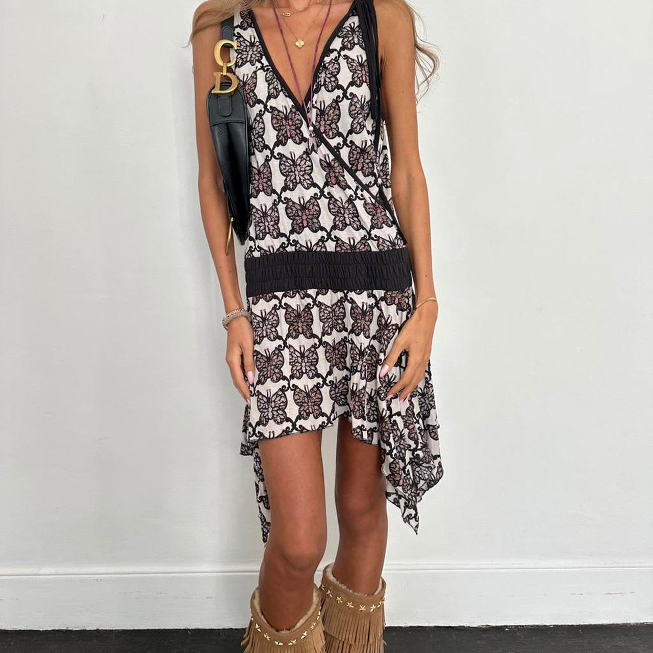 Vintage 90’s butterfly mini dress with ruffle hem