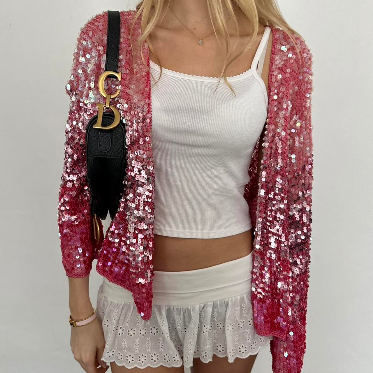 Vintage 90’s pink sequin cardigan