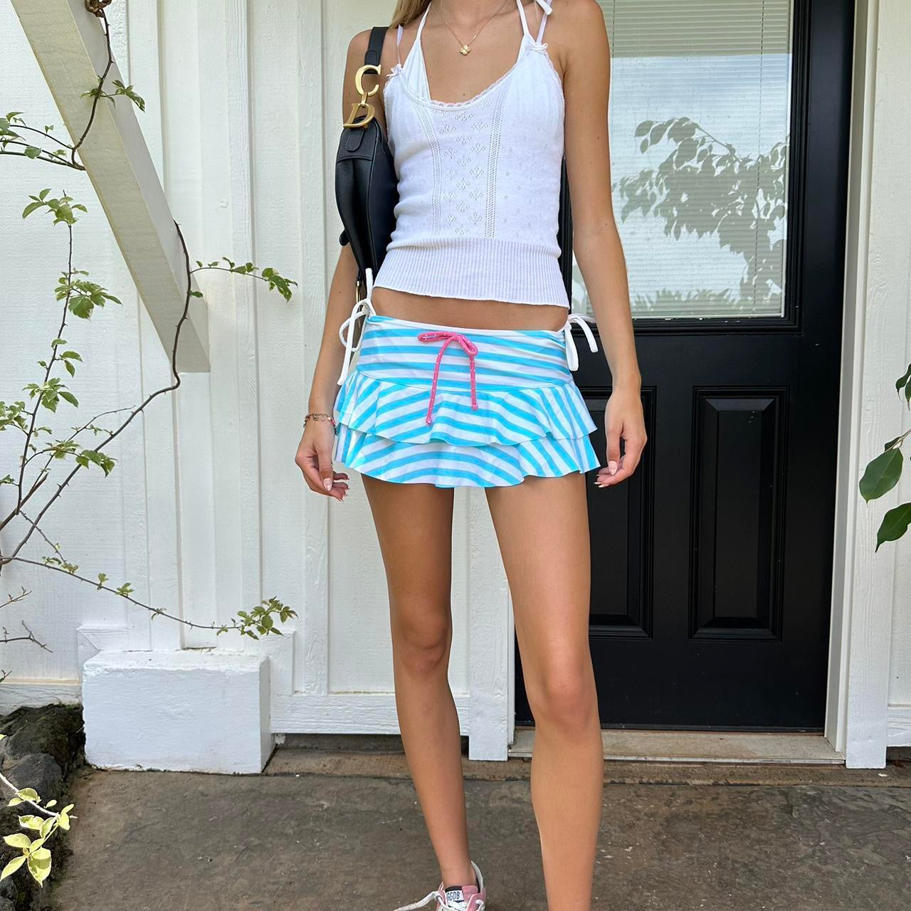 Vintage 90’s blue stripe ruffle mini skirt