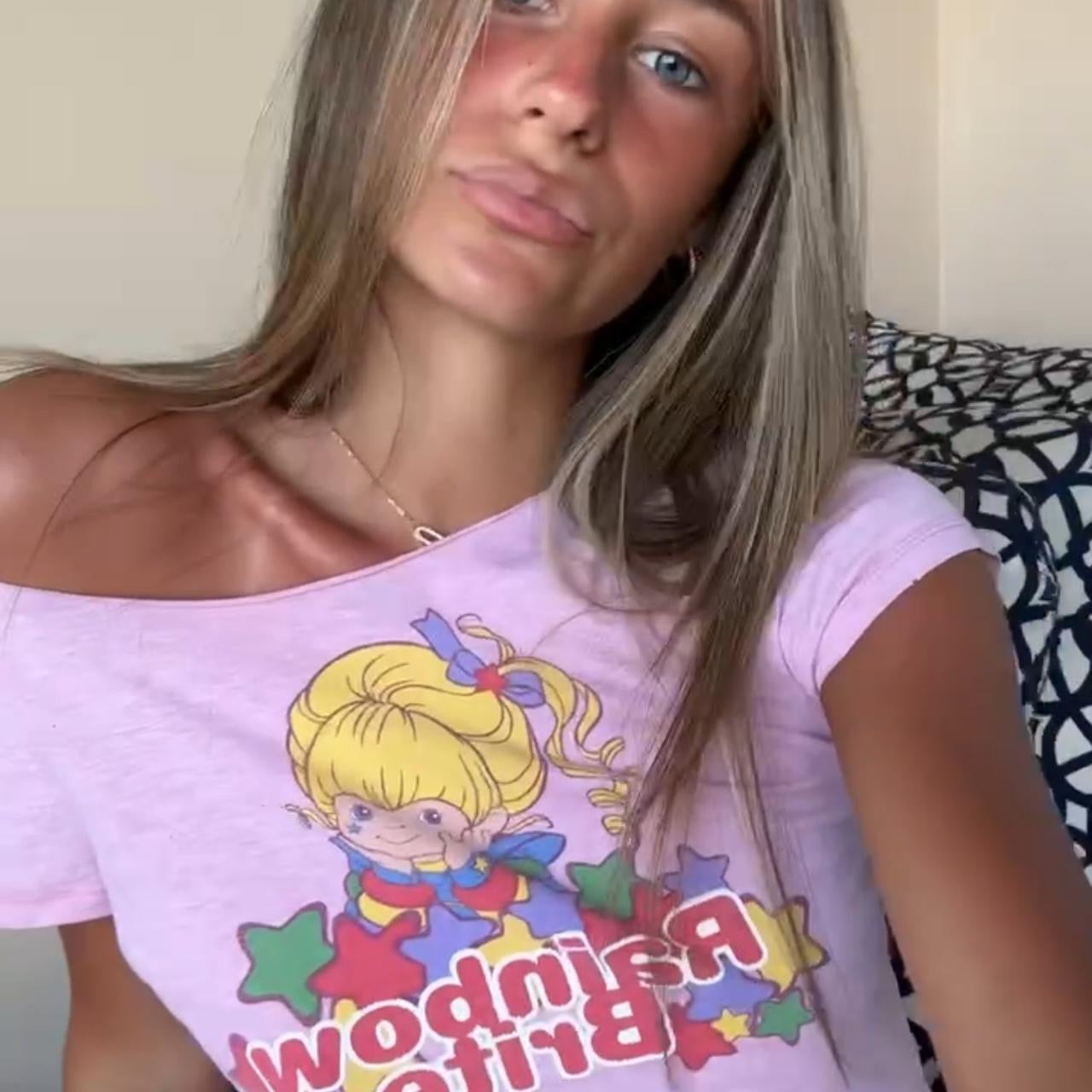 Vintage pink off shoulder graphic top