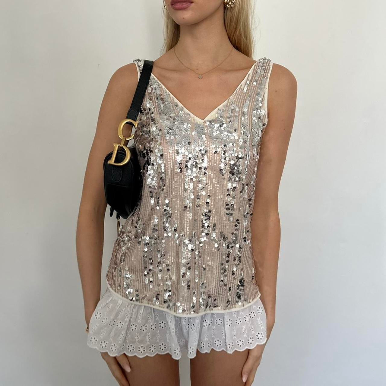 Vintage silver sequin embellished top