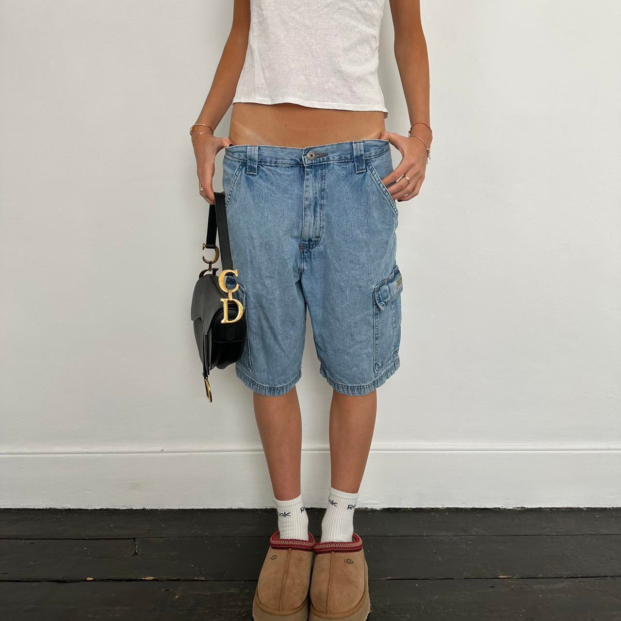 Vintage 90s blue wash cargo denim shorts