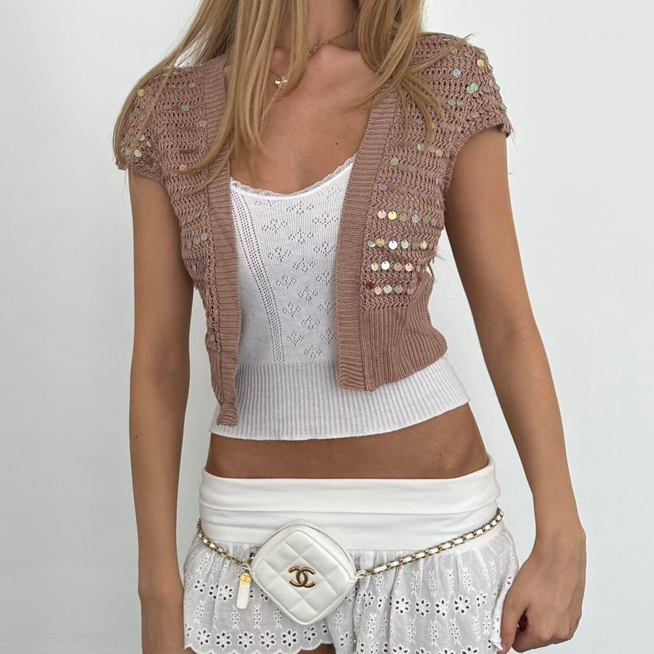 Vintage brown sequin delicate layering cardigan