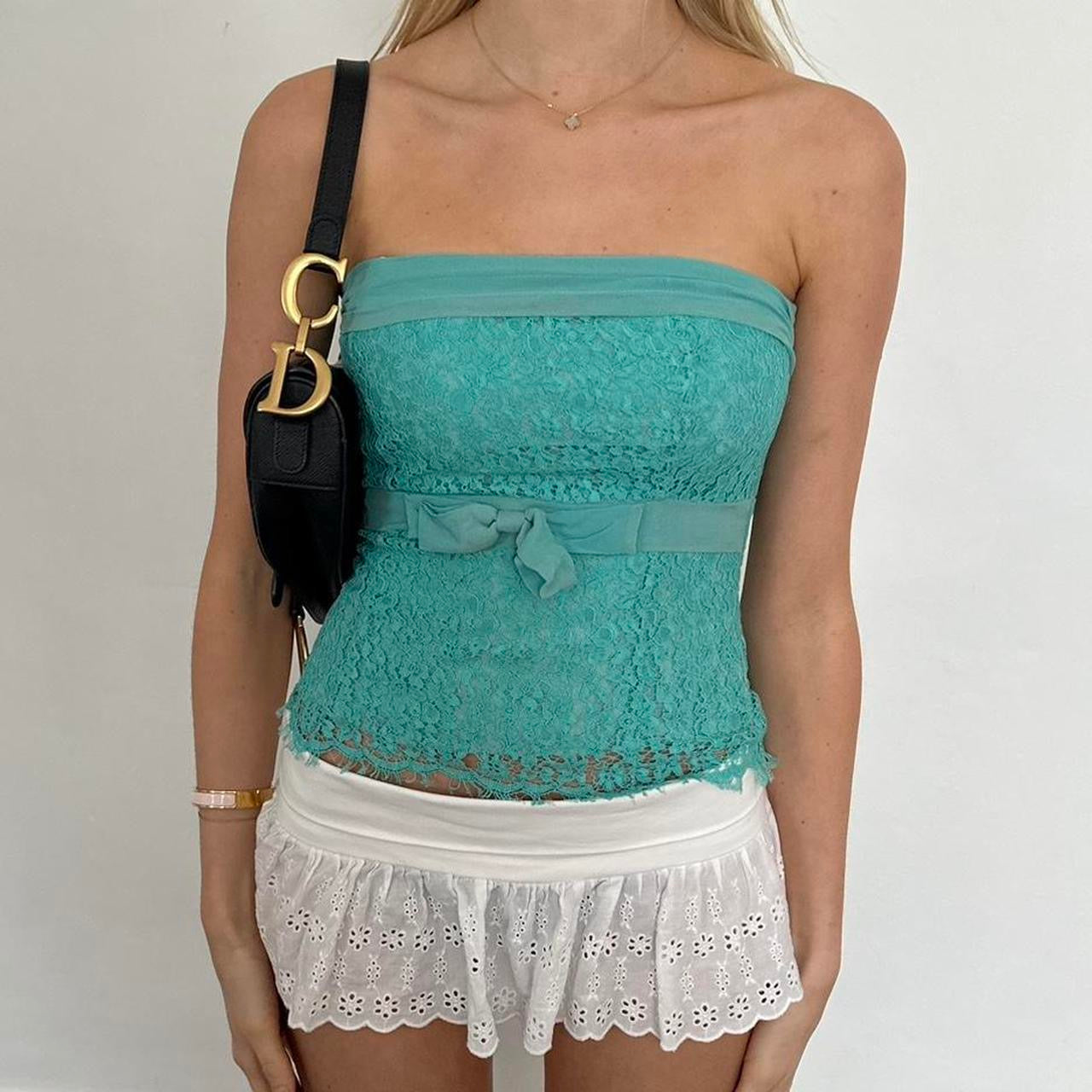 Vintage 2000s turquoise lace strapless top