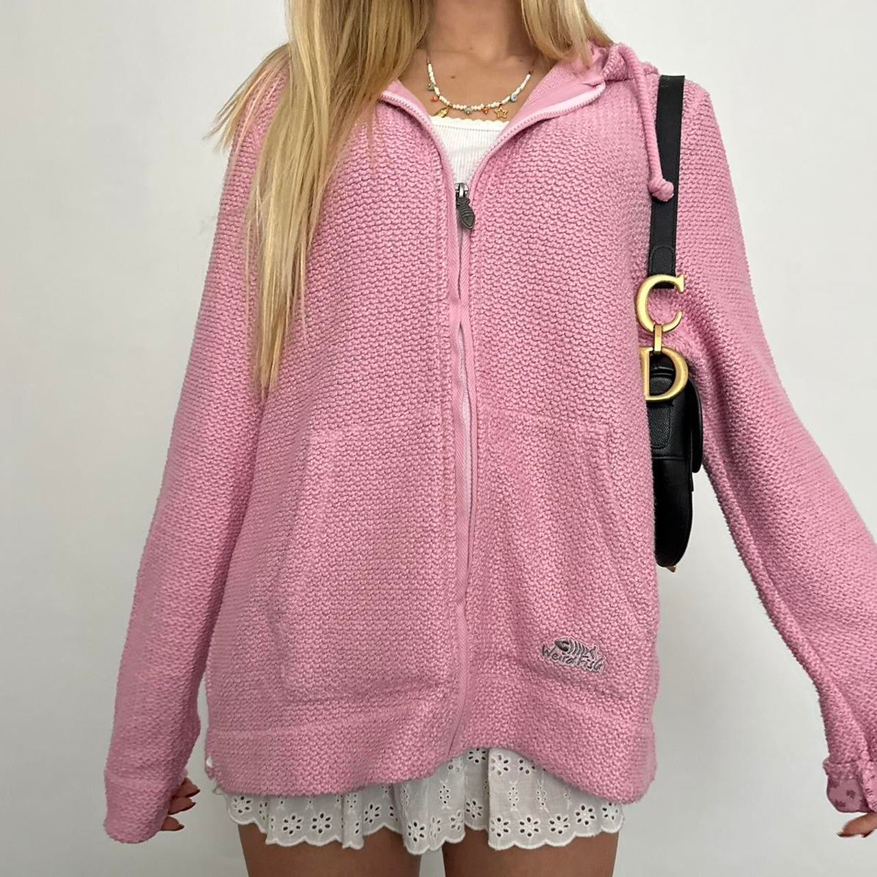 Vintage pink knit zip up hoodie