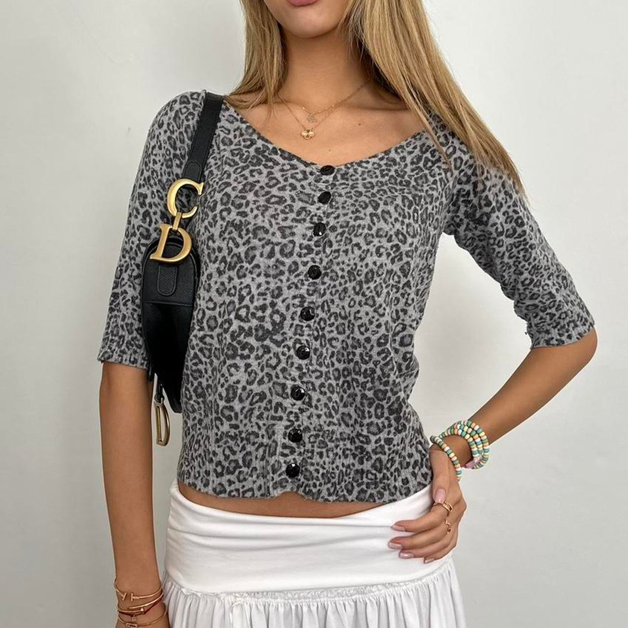 Vintage grey leopard print cardigan top