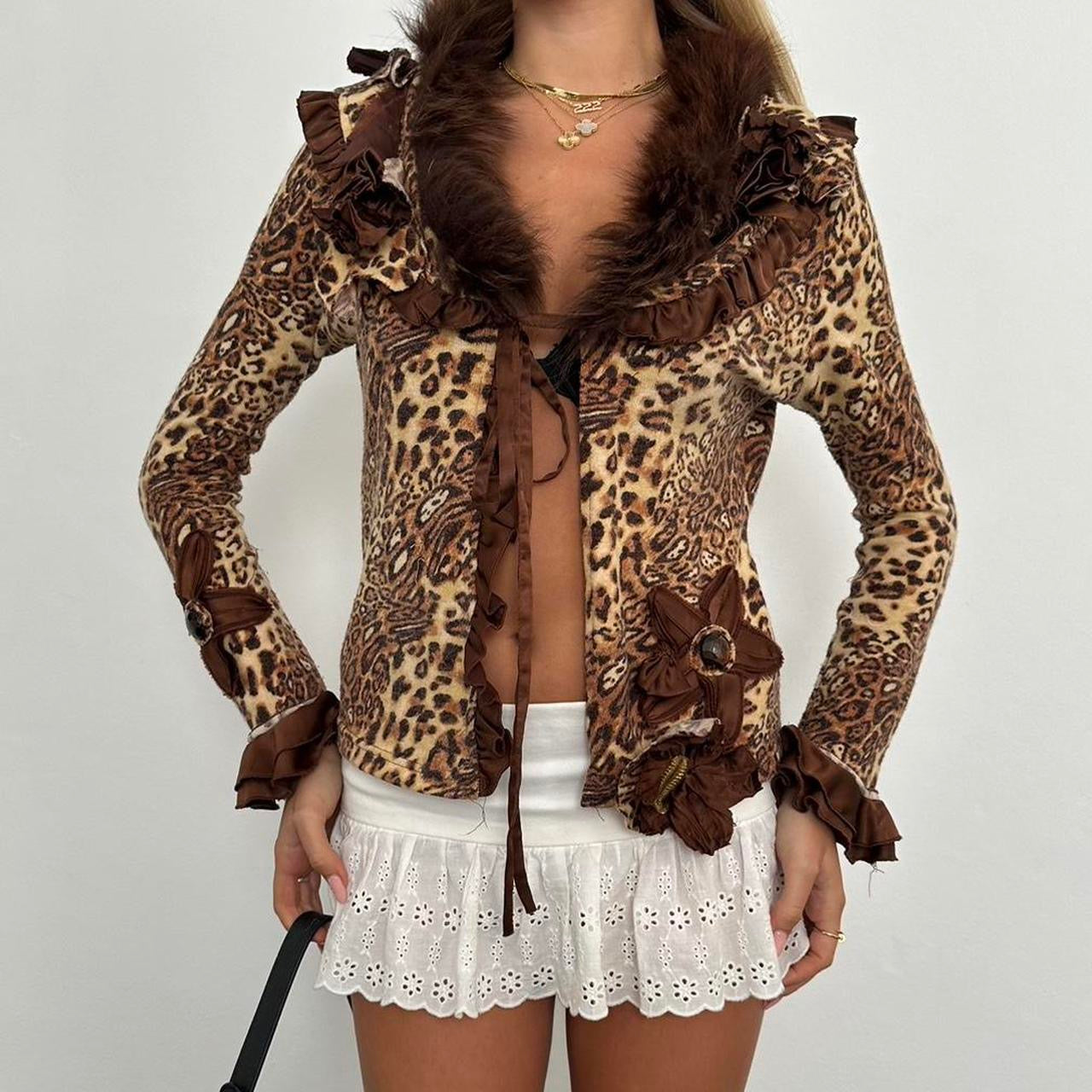Vintage 90’s leopard print tie up cardigan