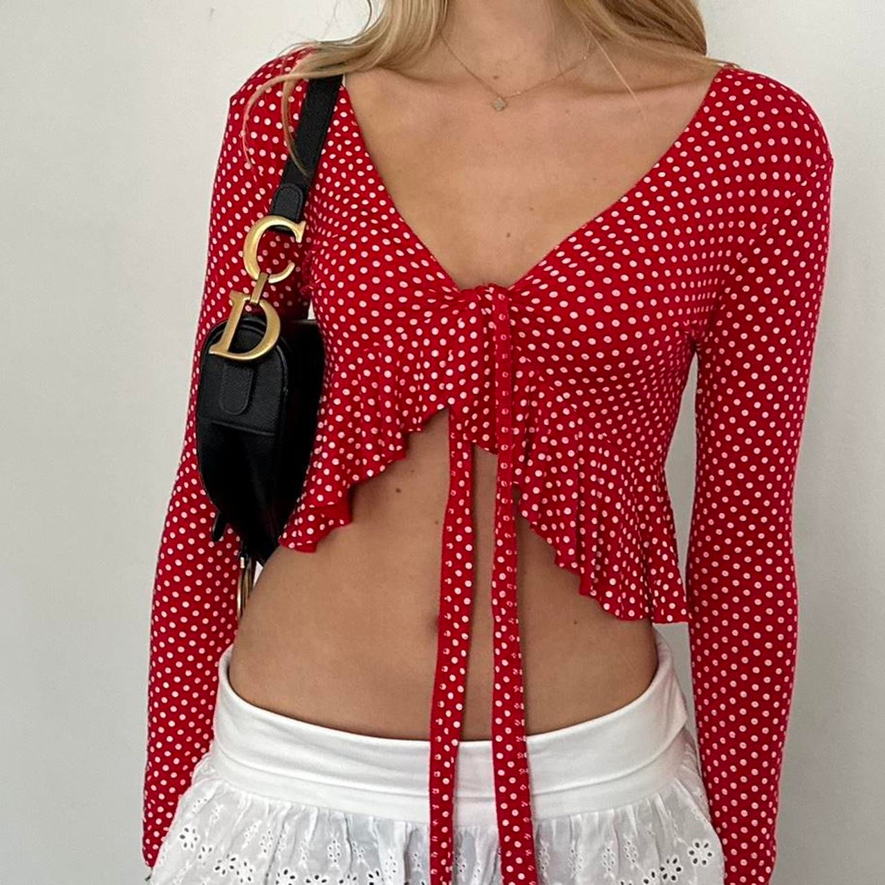 Vintage red polka dot tie up top