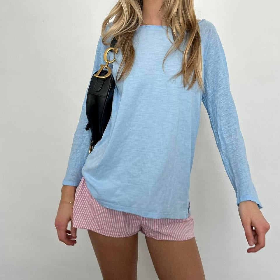 Vintage blue off shoulder long sleeve top